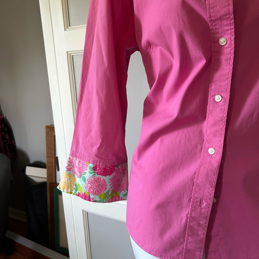 Pink Woman’s Shirt with Floral Cuffs